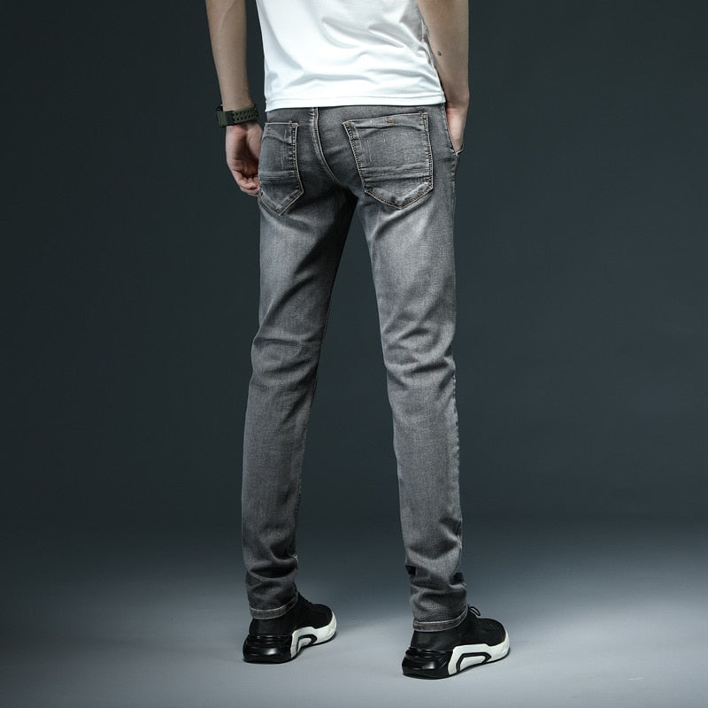 2022 New Men's Skinny White Jeans Fashion Casual Elastic Cotton Slim Denim Pants Male Brand Clothing Black Gray Khaki