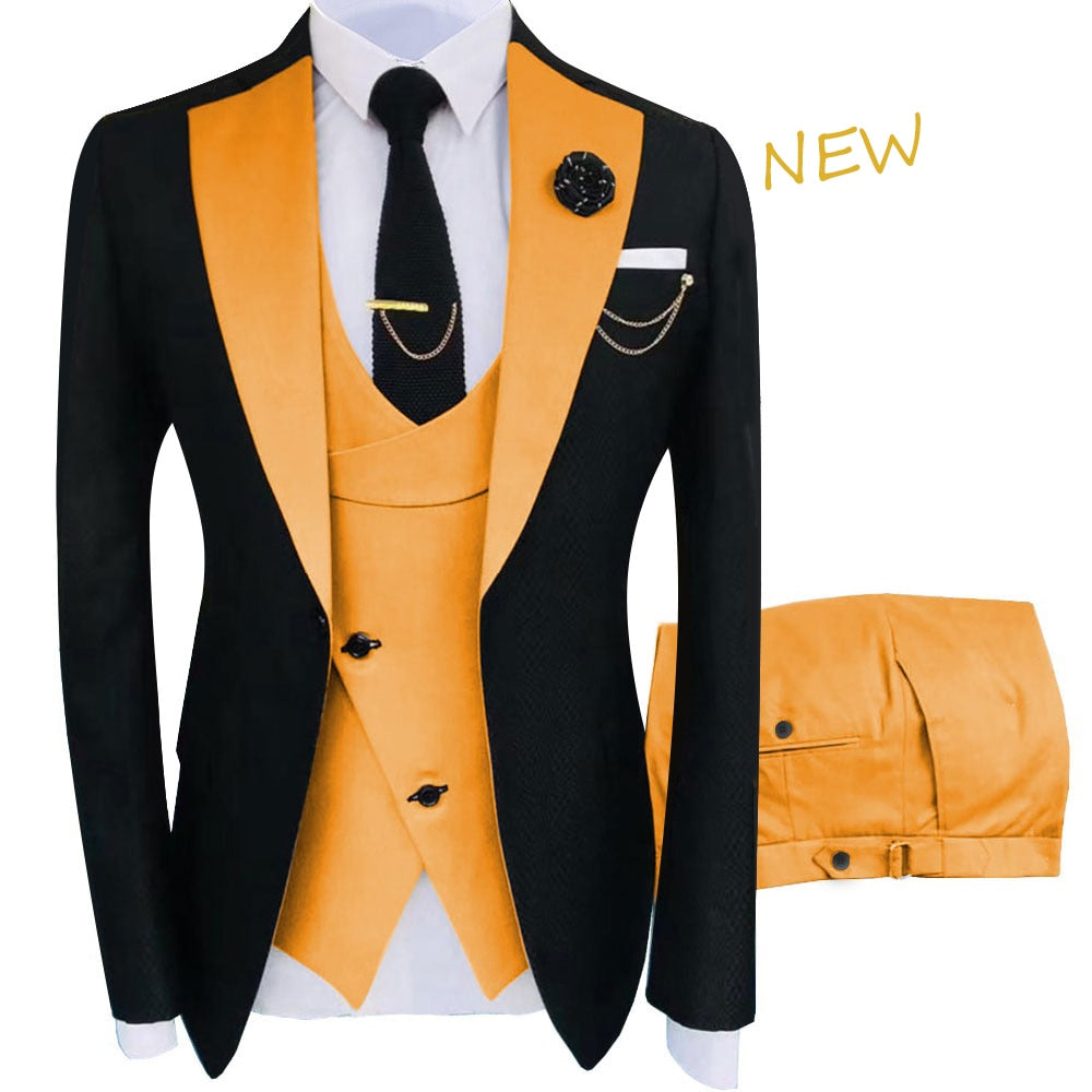 New Costume Homme Popular Clothing Luxury Party Stage Men's Suit Groomsmen Regular Fit Tuxedo 3 Peice Set Jacket+Trousers+Vest