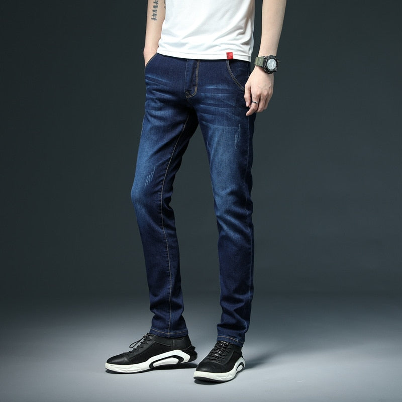 2022 New Men's Skinny White Jeans Fashion Casual Elastic Cotton Slim Denim Pants Male Brand Clothing Black Gray Khaki