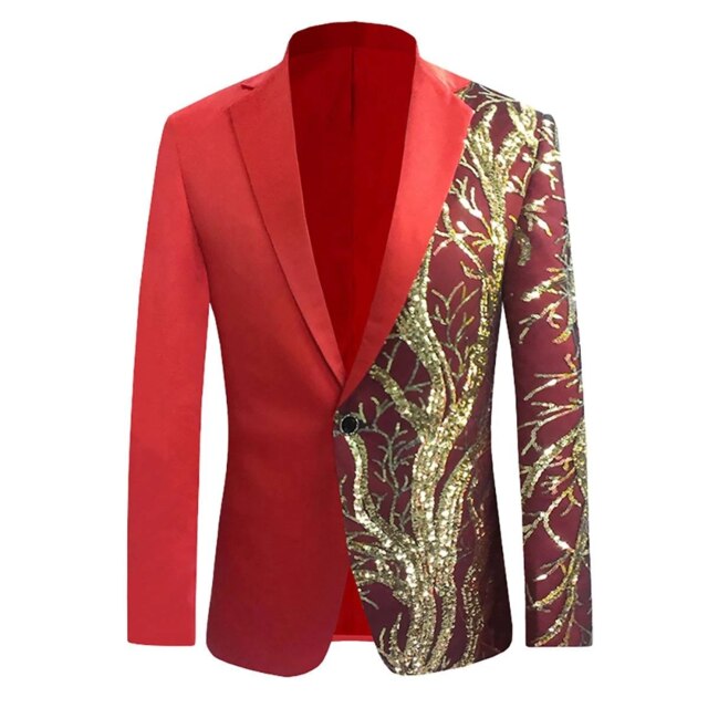 Mens Gold Sequins Slim Fit Black Balzer Hip Hop Stage Singers Prom Dress Suit Jacket Party Jacket Men