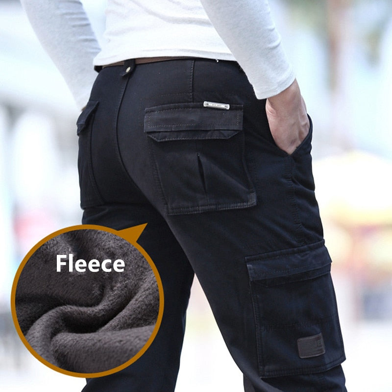 6 Pockets Fleece Warm Cargo Pants Men Clothing Thermal Work Casual Winter Pants For Men Military Black Khaki Army Trousers Male