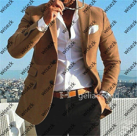 2020 New Brown Suit Jacket For Men Woolen Tweed Balzer Formal Notch Lapel Business Slim Fit Groom