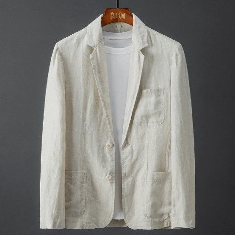 2022 Men's Blazer Jacket Spring Summer Solid Slim Casual Business Thin Breathable White Cotton Linen Suit Coat Male