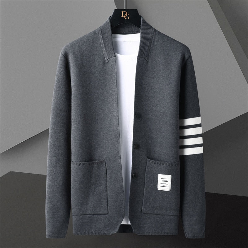 2022 Contrasting Stripes Knitting Cardigan Man Long Sleeve Slim Fit Sweater Cardigan Male Garment Coat Sweater Hombre Botones