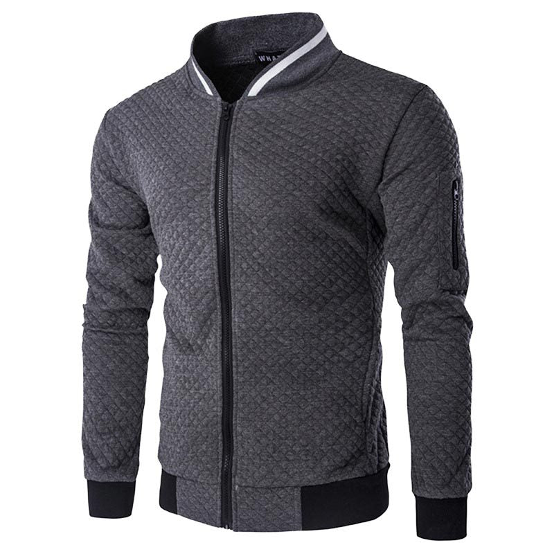 Men's Casual Plaid Cardigan Plush Zip Sweatshirt Stand Collar Jacket Slim Fit Long Sleeve Street Coat Hot Fashion Male Clothes