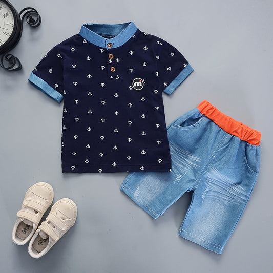 2022 Summer boys clothes sets Baby boy fashion print T-shirt + shorts  2 pieces baby cotton clothing set