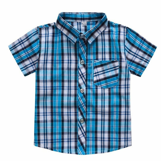 Short-Sleeved Boys Plaid Shirt Good Quality Baby Kids Tops Clothes 5 Color of Summer Children Shirts Clothing