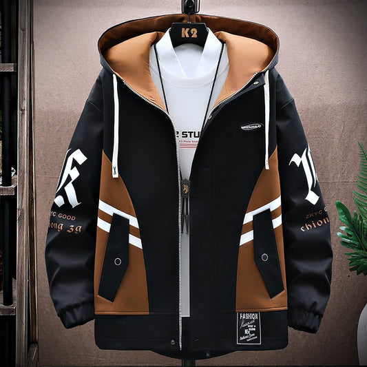 2023 New Spring Hooded Jacket Men Breathable Outwear Male Patchwork Color Streetwear Comfortable Casual Clothing Plus Size 4XL